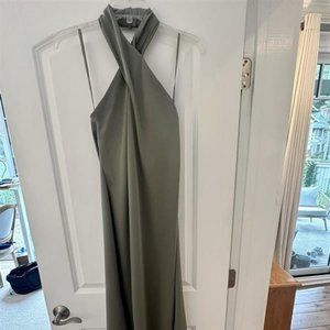 BHLDN Ruby Twist Halter Satin Gown in Moss Green